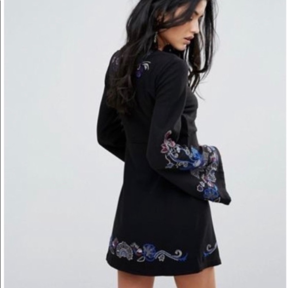 People Free Embroidered Black  Mini Dress